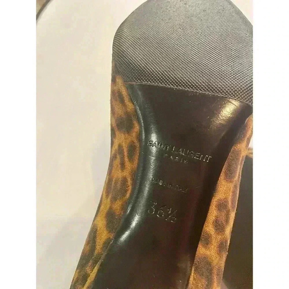YSL Yves Saint Laurent Leopard Kitten Heels Pumps 36.5 6.5 Charlotte Black Tan - Picture 10 of 13
